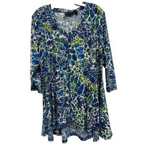Attitudes By Renee Tunic Top Womens XL Blue Floral Abstract Wearable Art BOHO